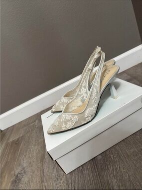 Betsey Johnson Ivory Embroidered Slingback Pointed Heels